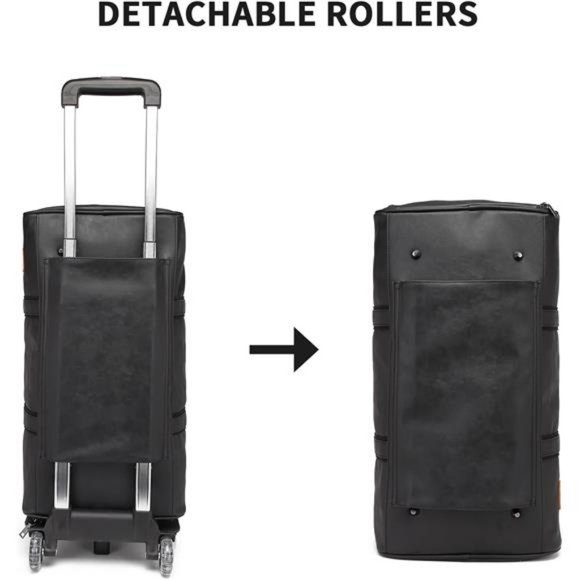 Rolling Duffel Bags with Wheels, Waterproof with Removable Rollers Black - Picture 2 of 8